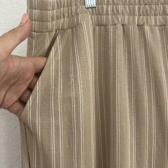 Belle Kim‎ Gravel Pants Womens 1X Tan Striped Pull On Wide Leg Casual Stretch - Picture 3 of 12